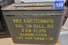 M1 Garand - 30 cal ammo, clips Bandoleers in metal ammo cannister