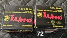 TulAmmo 7.62x39mm 20 cartridges 2 boxes