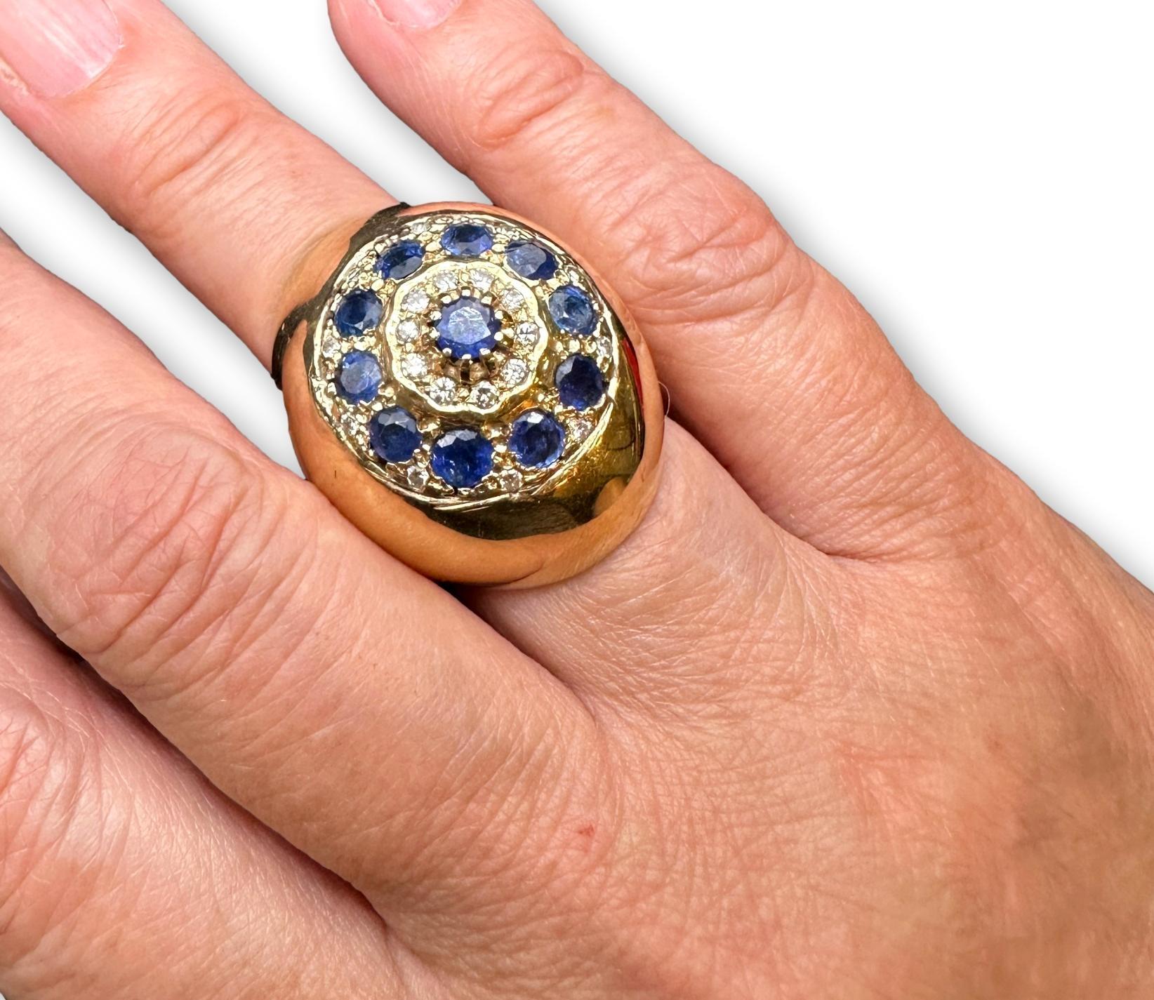 Huge 14K Gold Ring with Sapphires and Diamonds