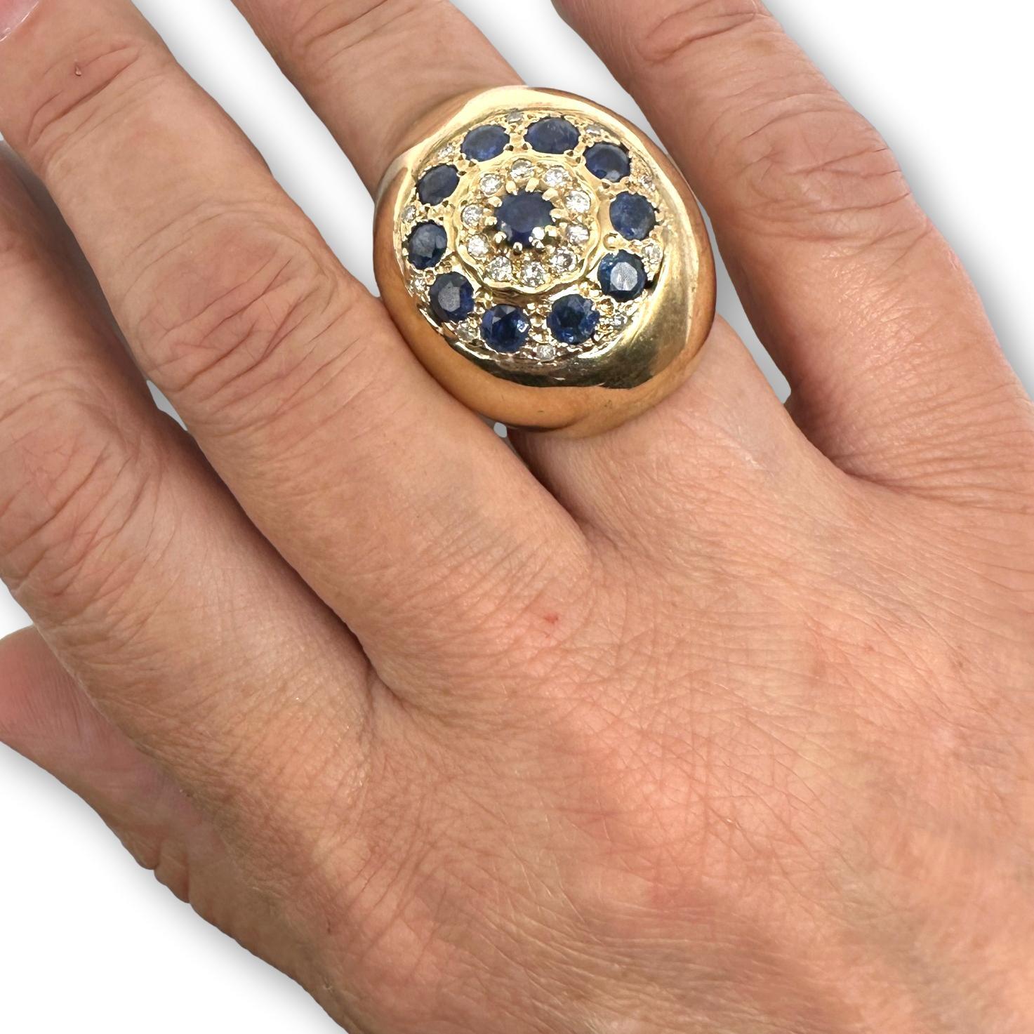 Huge 14K Gold Ring with Sapphires and Diamonds