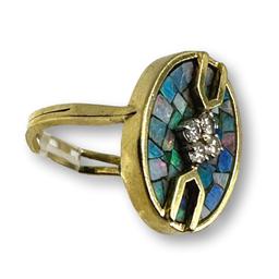 Modernist Opal and Diamond 14K Gold Ring