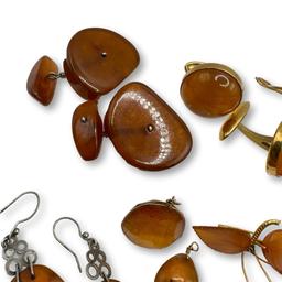 Large Collection of Vintage Amber Earrings, Pins, and Cufflinks