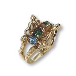 14K Gold Vintage Brutalist Multi Gemstone Ring