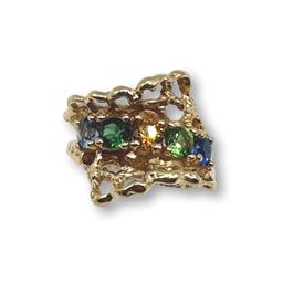 14K Gold Vintage Brutalist Multi Gemstone Ring