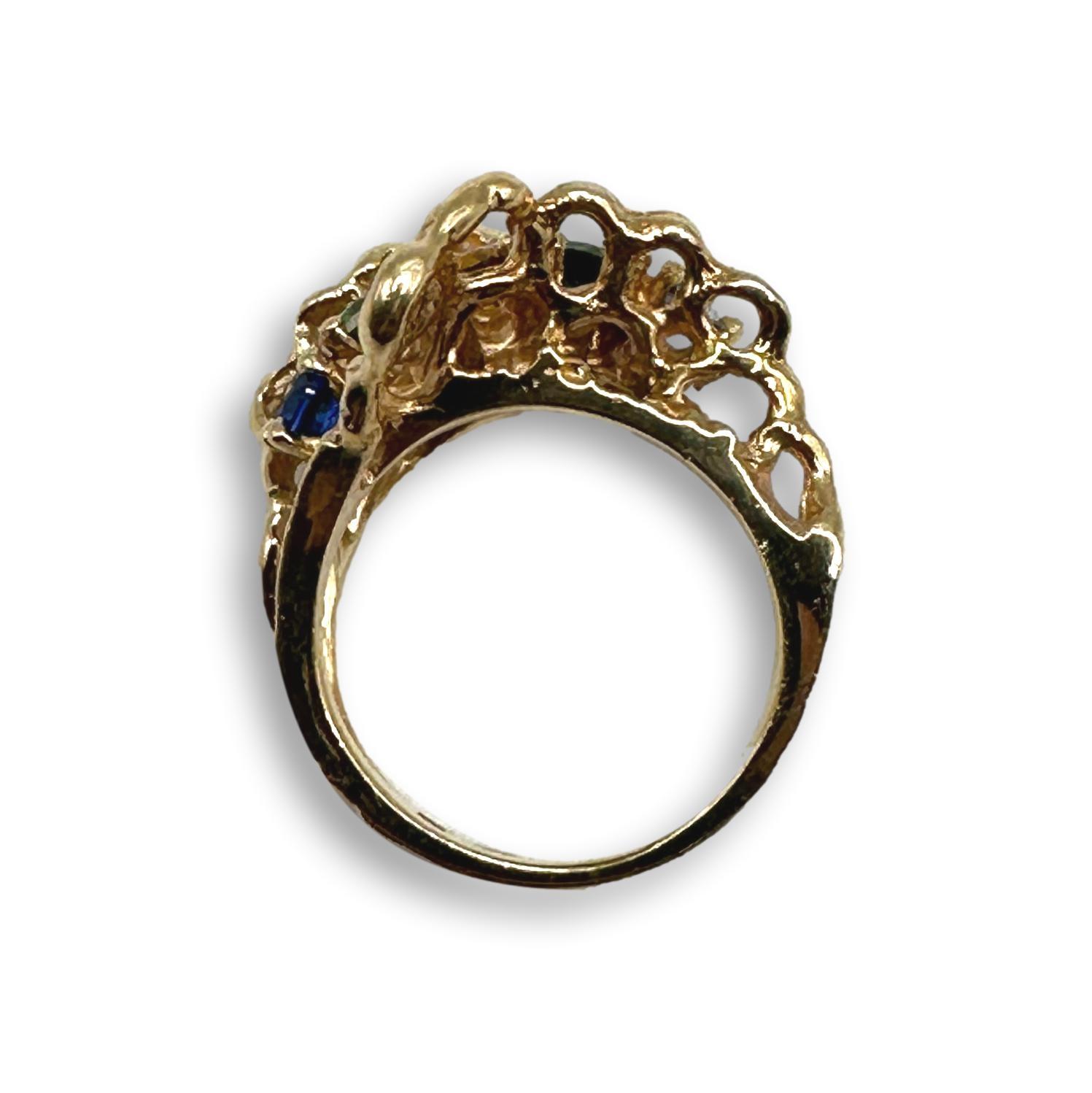 14K Gold Vintage Brutalist Multi Gemstone Ring