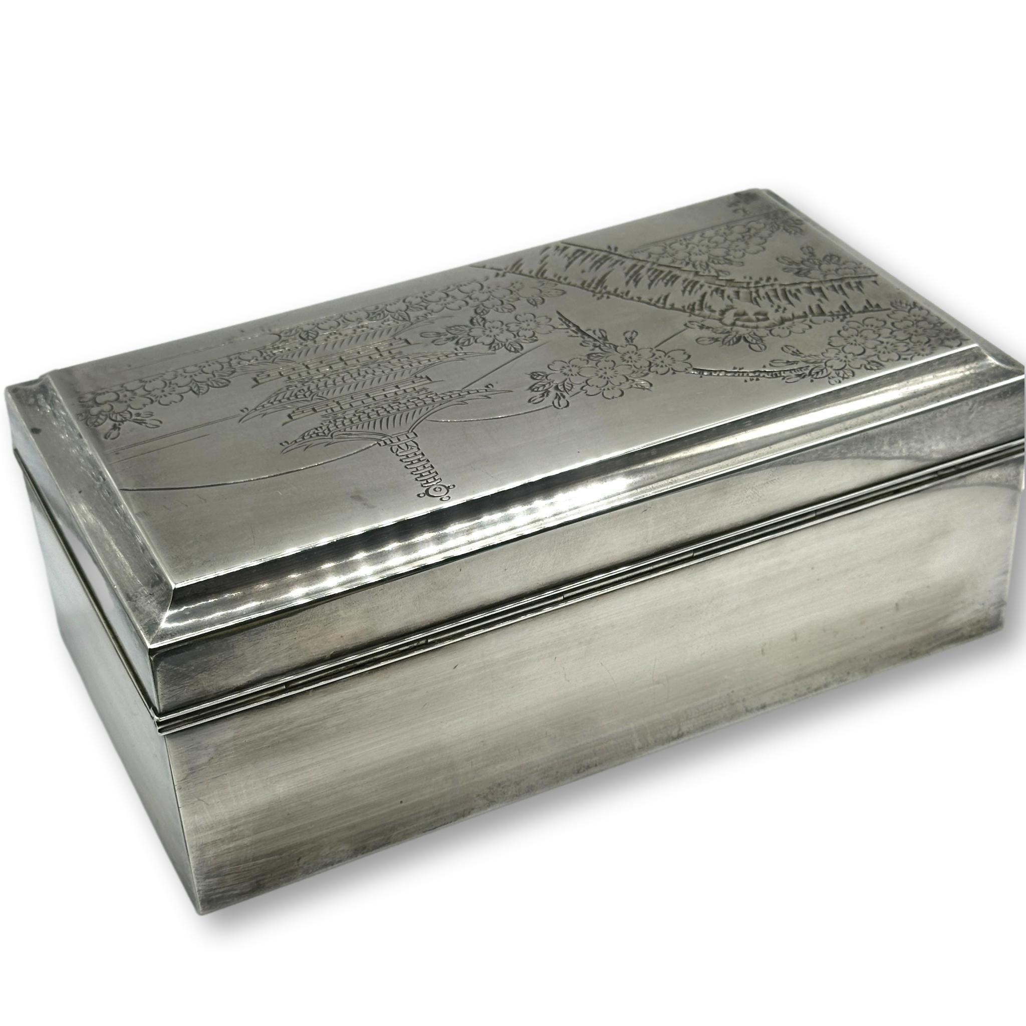 Chinese Export 950 Sterling Silver Jewelry Box with Wood and Felt Lining