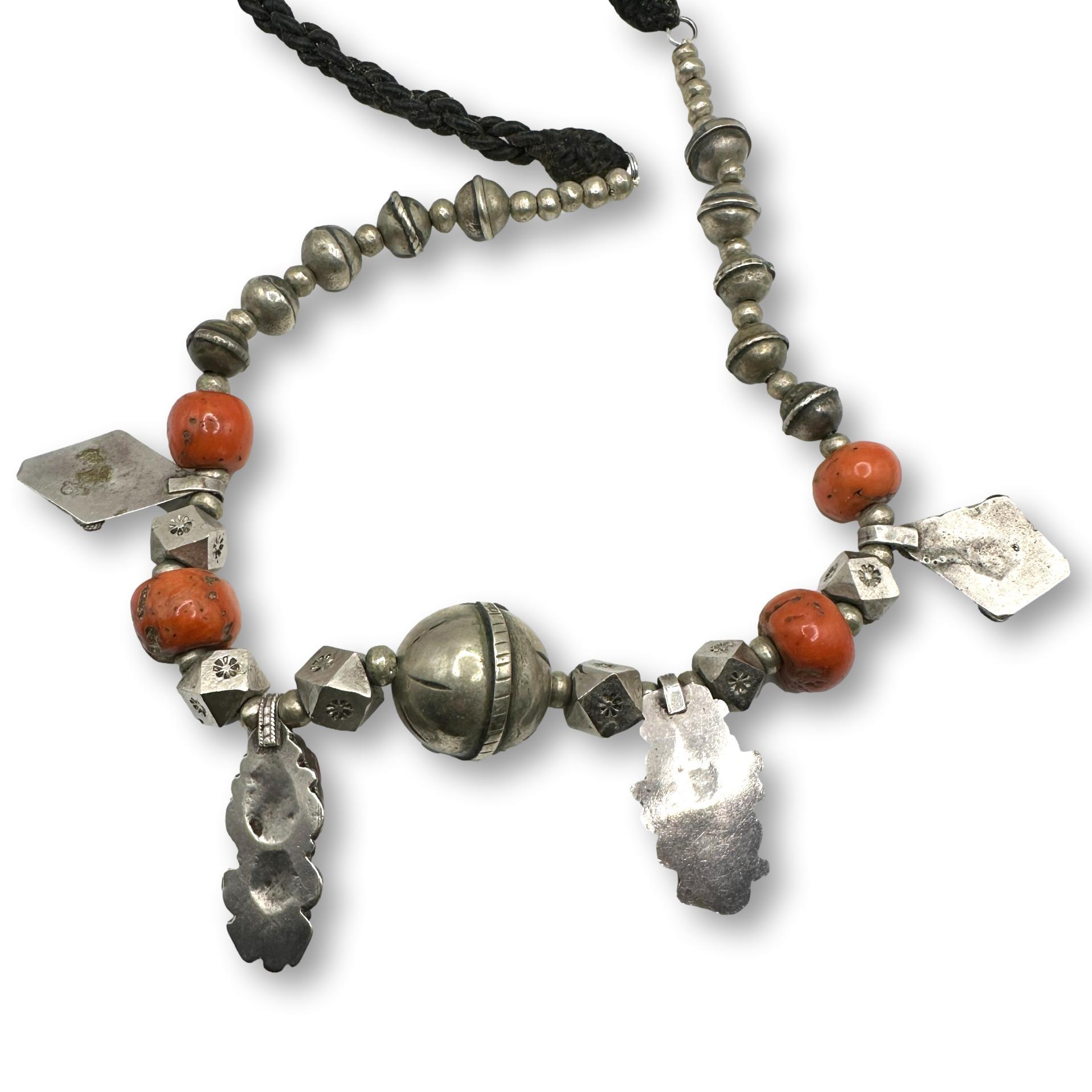 Pair of Tribal Coral and Silver Alloy Necklaces