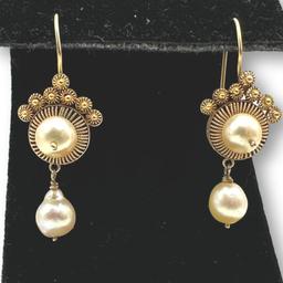 Antique Gold Filigree and Pearl Earrings