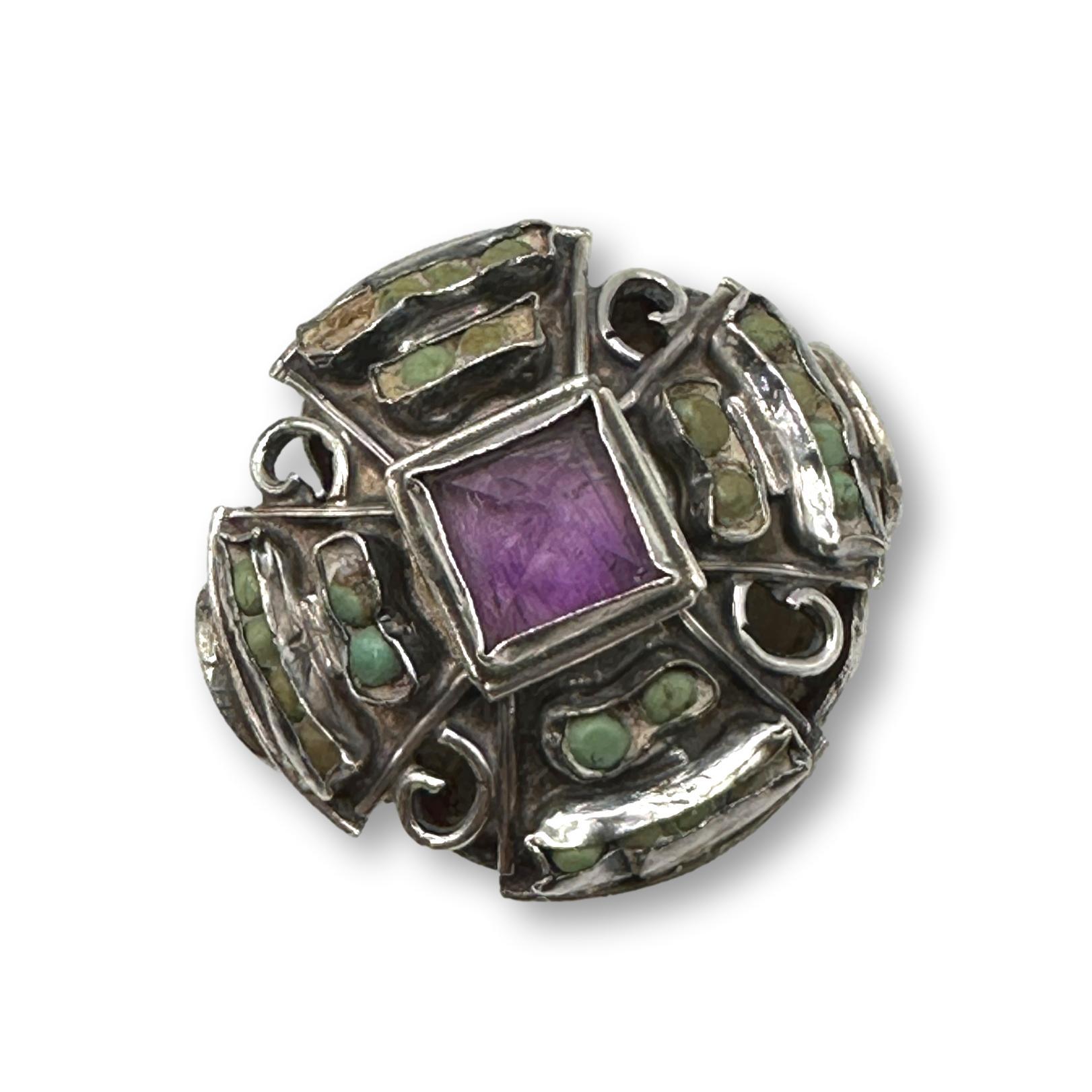 Vintage Mexican "Matilda" Turquoise and Amethyst Sterling Silver Ring