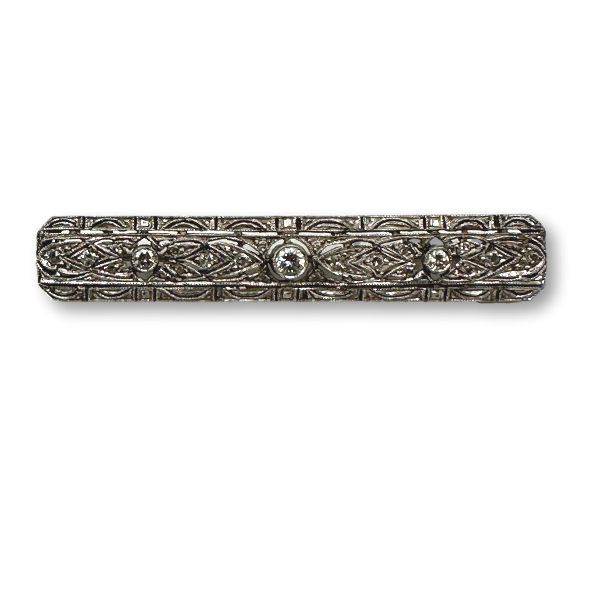 14K White Gold and Diamond Antique Bar Pin