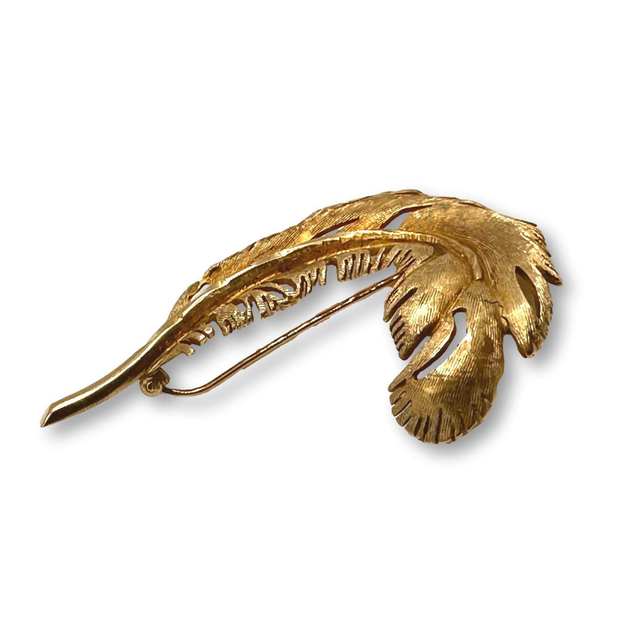 Vintage 14K Gold Feather Pin Brooch