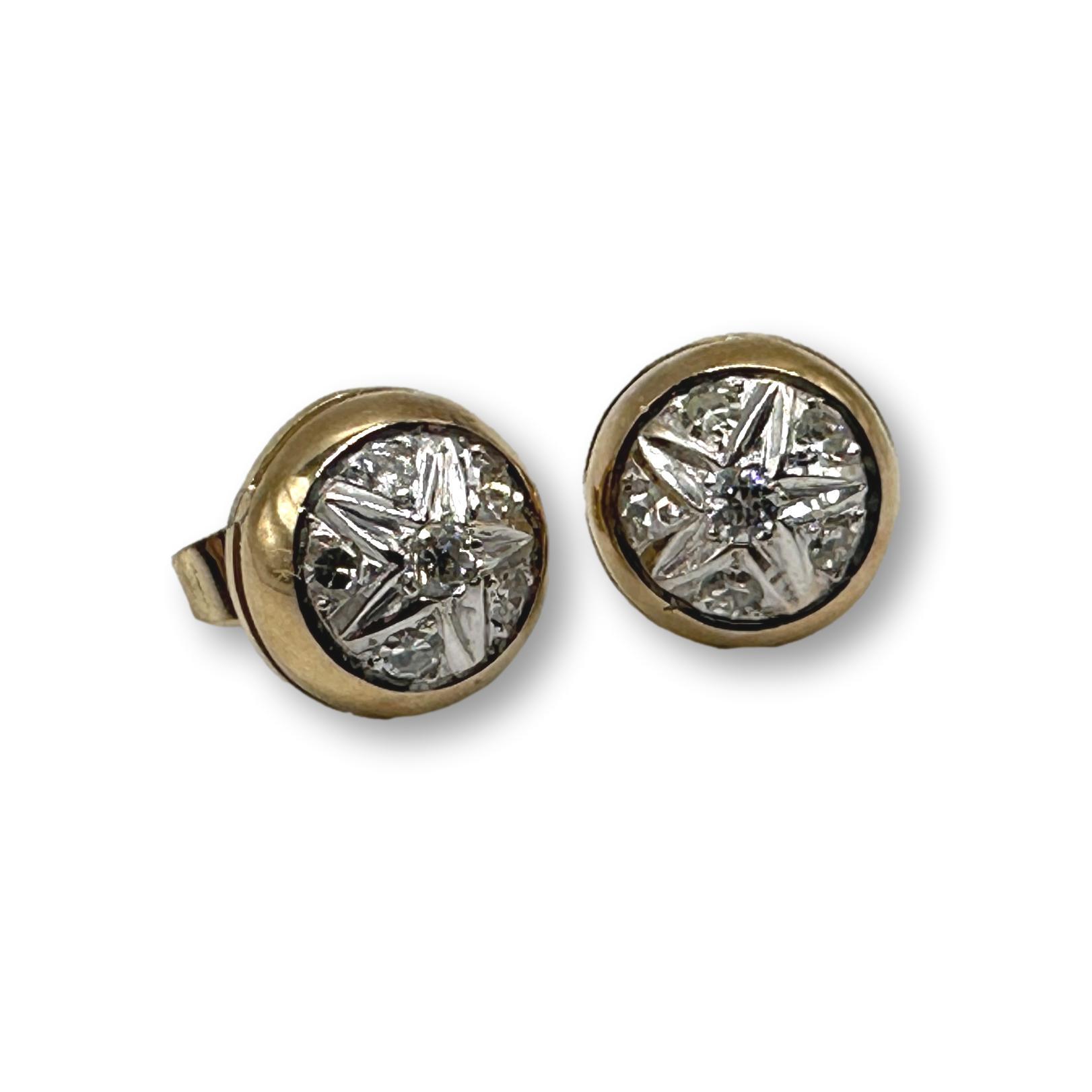 Pair of 14K and Diamond Stud Earrings