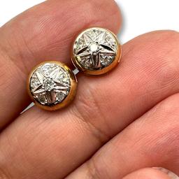 Pair of 14K and Diamond Stud Earrings