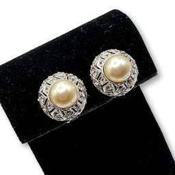 Pair of Sterling Silver and Pearl Omega Back Earrings