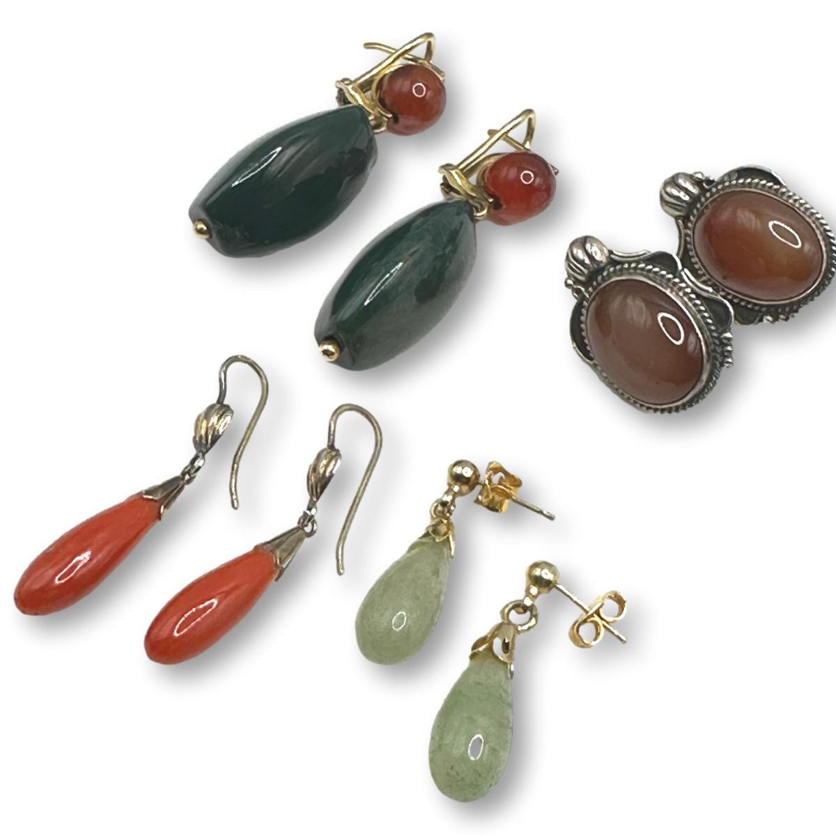 Jade, Coral, and Natural Stone Earrings