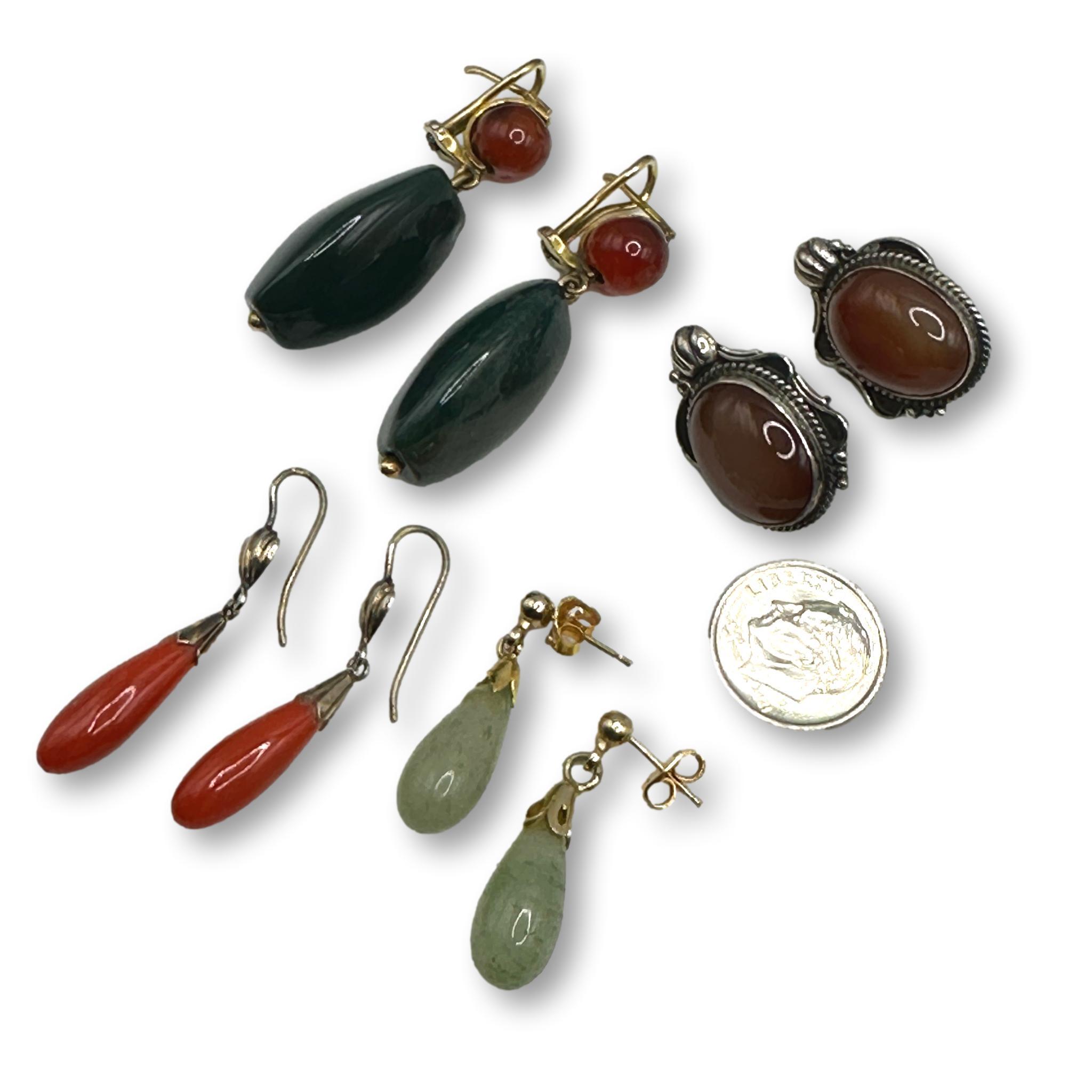 Jade, Coral, and Natural Stone Earrings