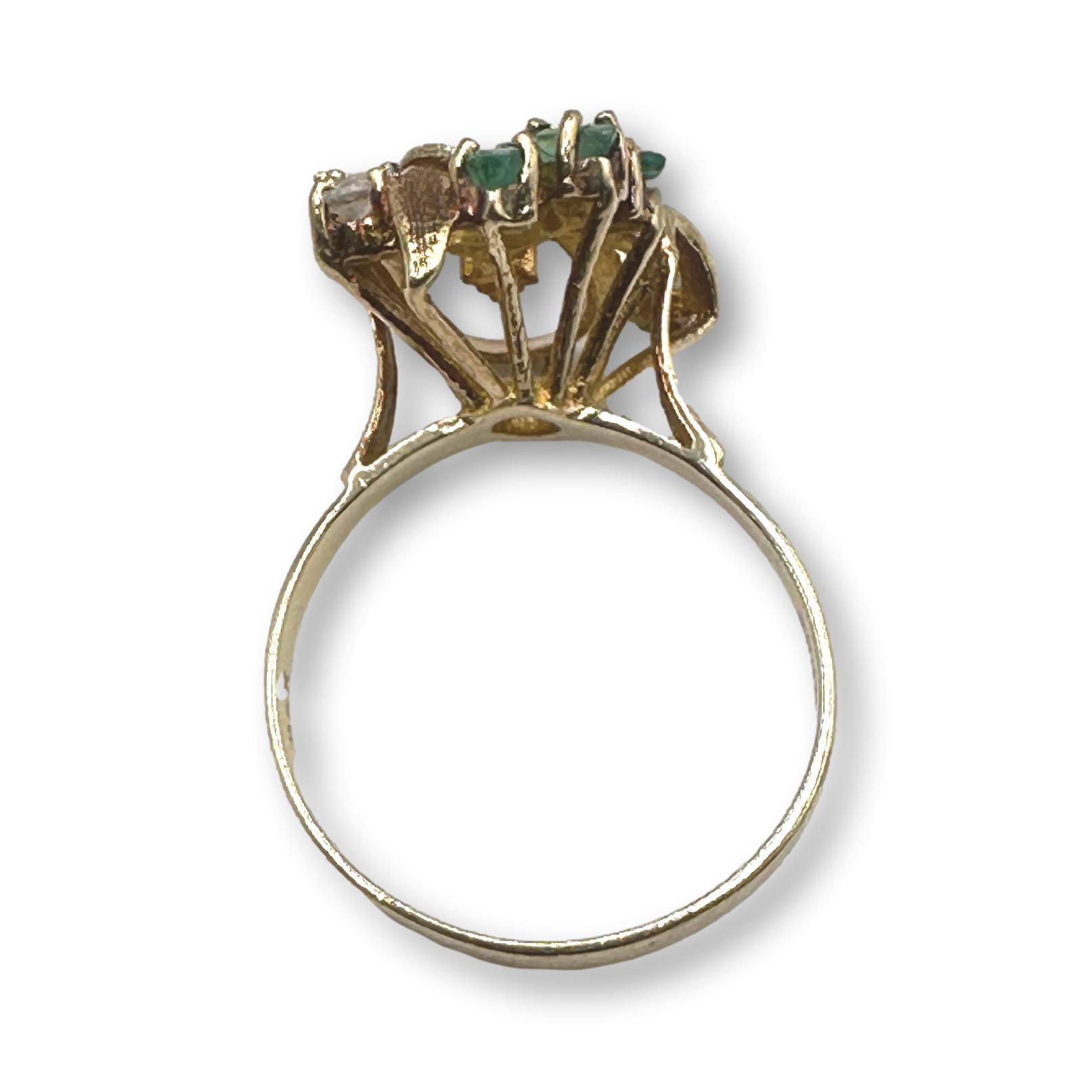 Pretty 10K Gold Diamond and Emerald Ring