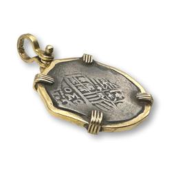 Spanish Shipwreck Coin Mounted in 14K Gold Pendant