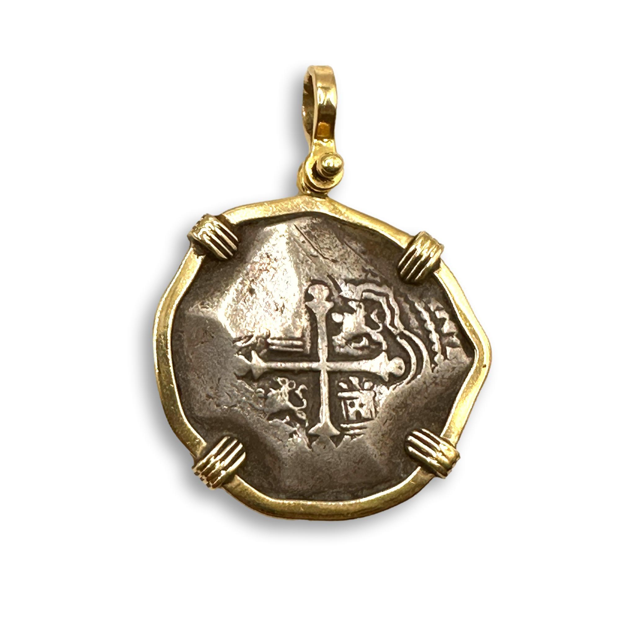 Spanish Shipwreck Coin Mounted in 14K Gold Pendant