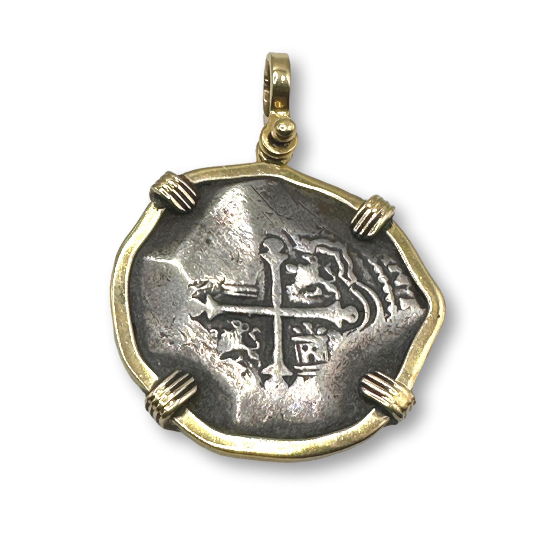 Spanish Shipwreck Coin Mounted in 14K Gold Pendant