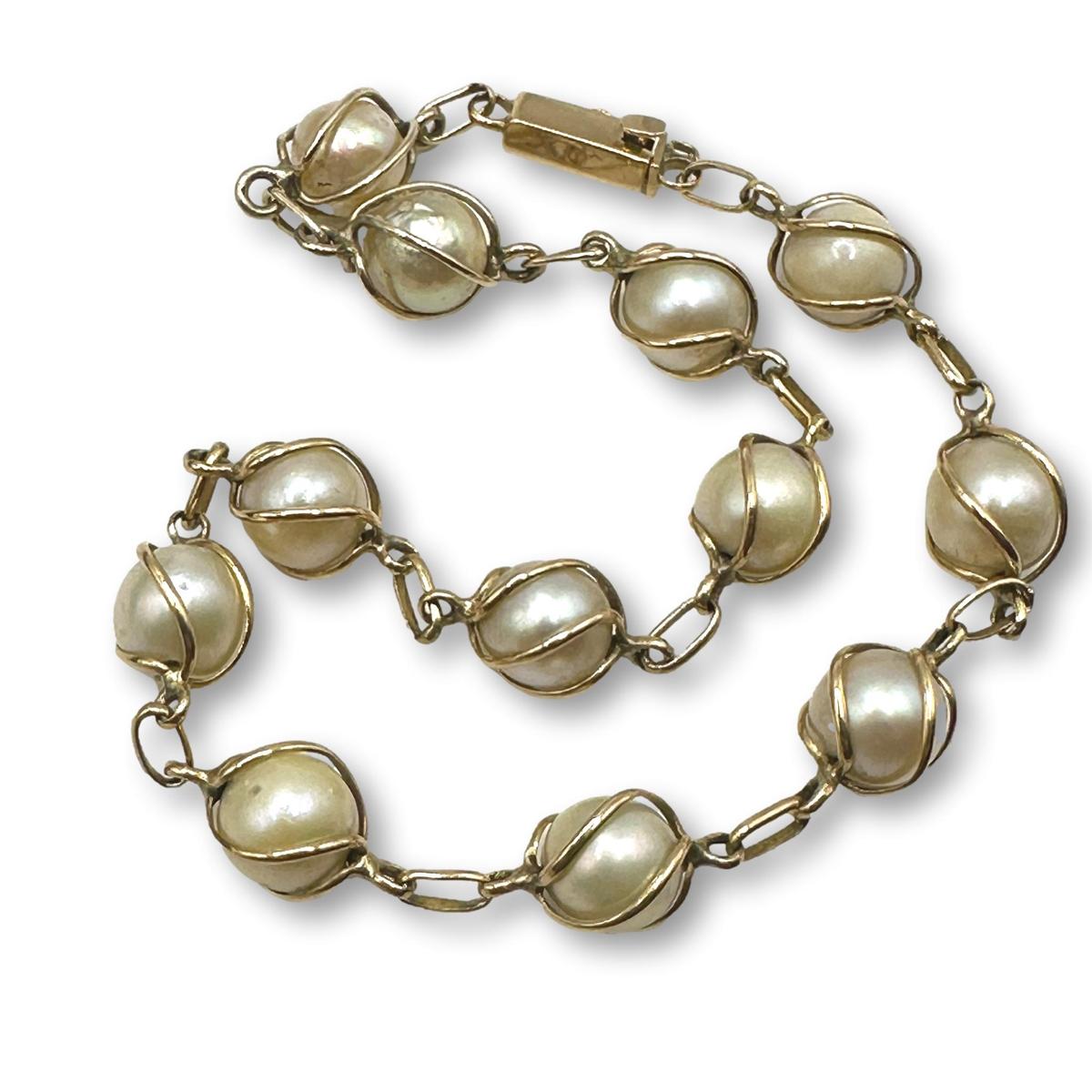 18K Gold Caged Pearl Bracelet