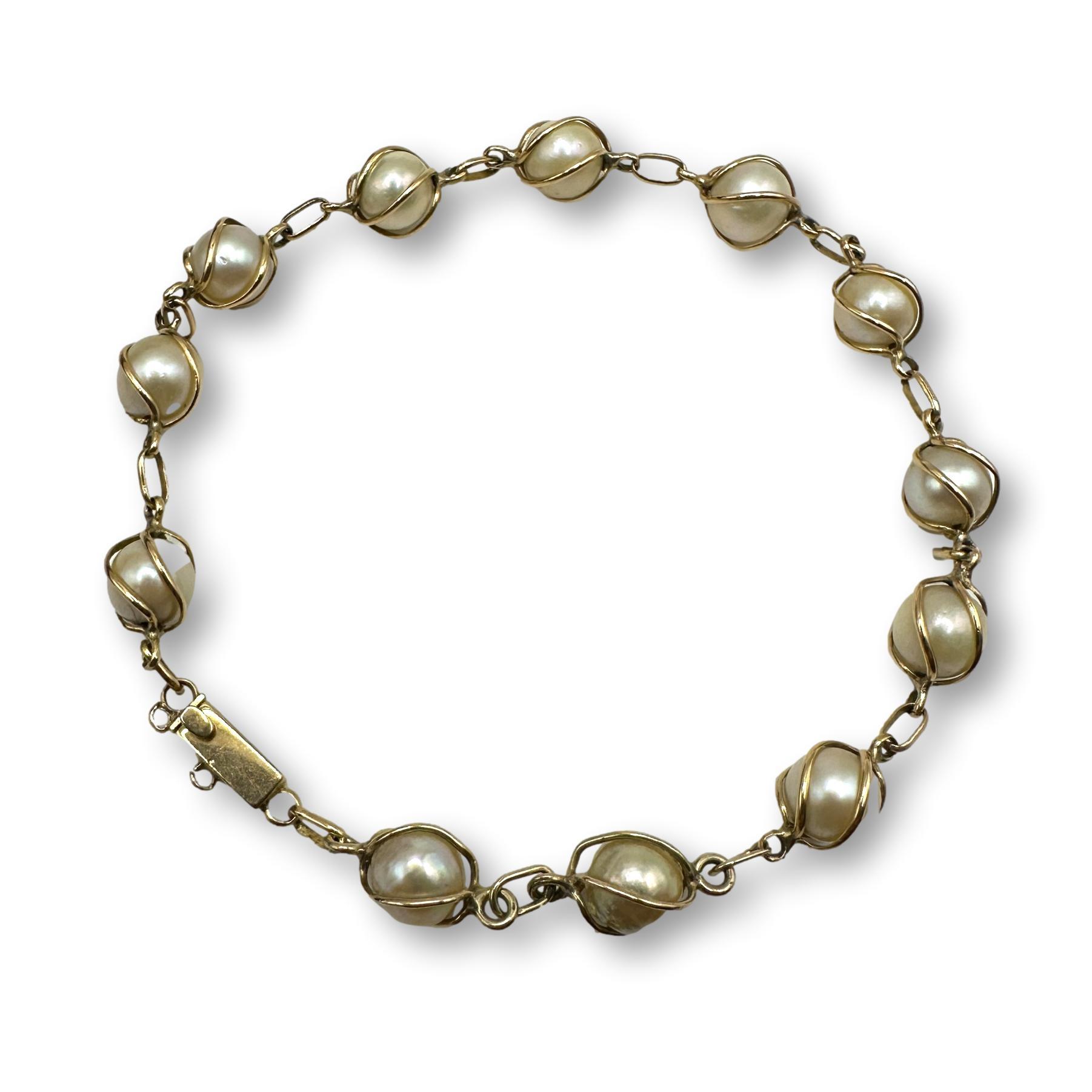 18K Gold Caged Pearl Bracelet