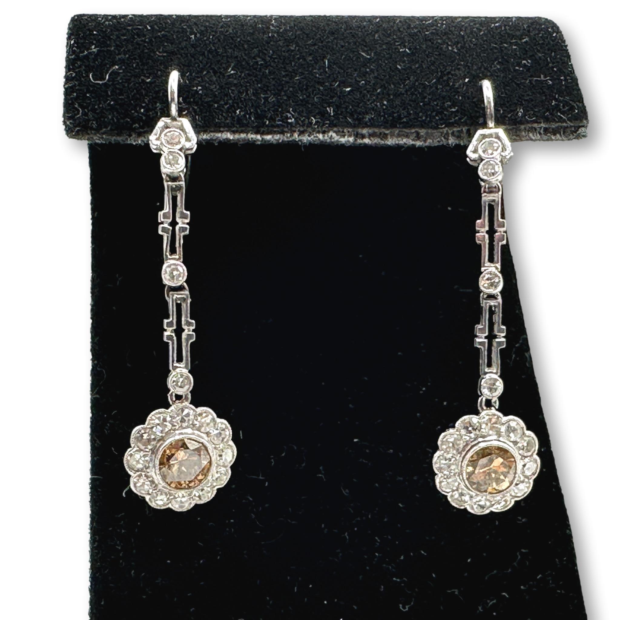 Antique Diamond and Fancy Orange-Brown Diamond Earrings and Ring