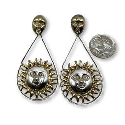 Sergio Bustamante Sun Face Earrings in Gold Gilded Sterling Silver