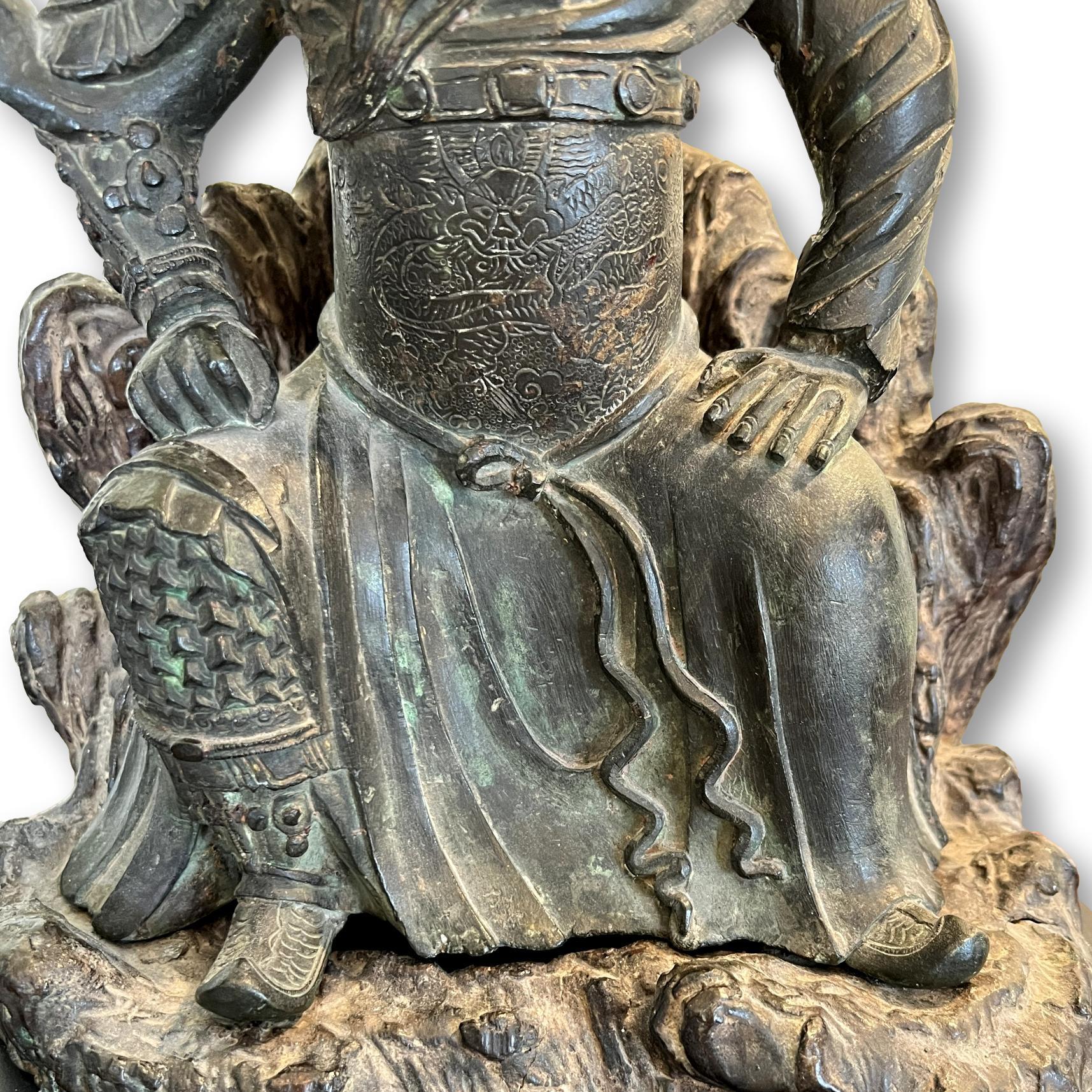 Chinese Bronze Guan Gong Seated Statue in 2 Parts