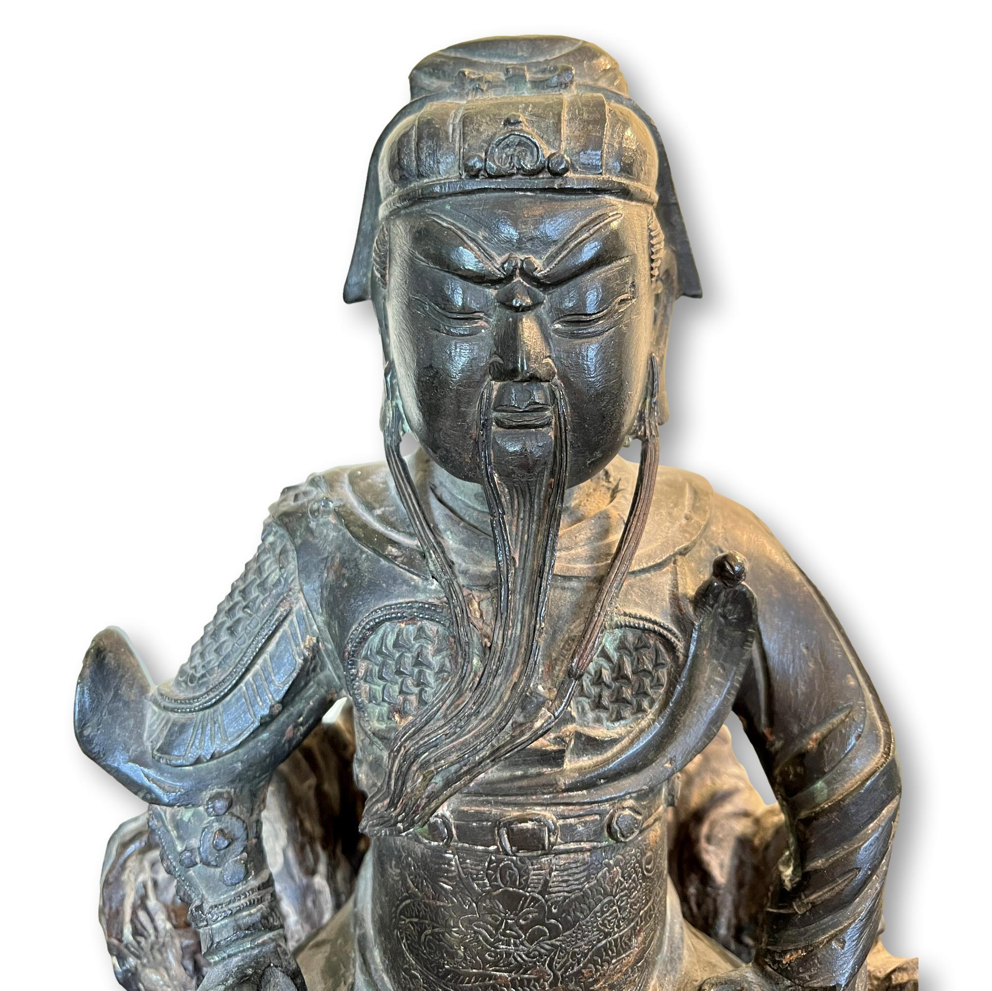 Chinese Bronze Guan Gong Seated Statue in 2 Parts