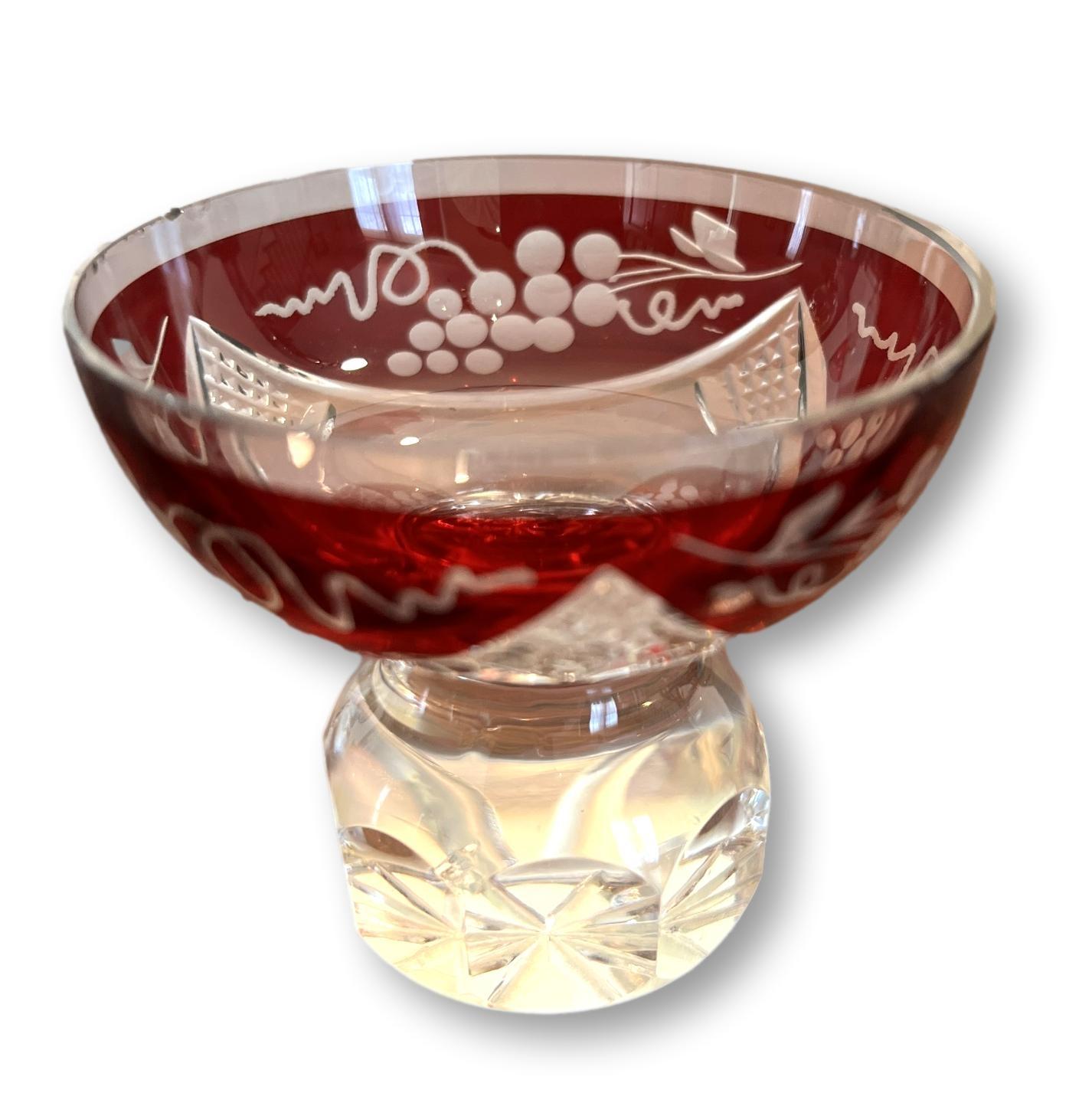 Pair of Venetian Glass and Moser Style Goblets with Two Cut-to-Clear Cordials