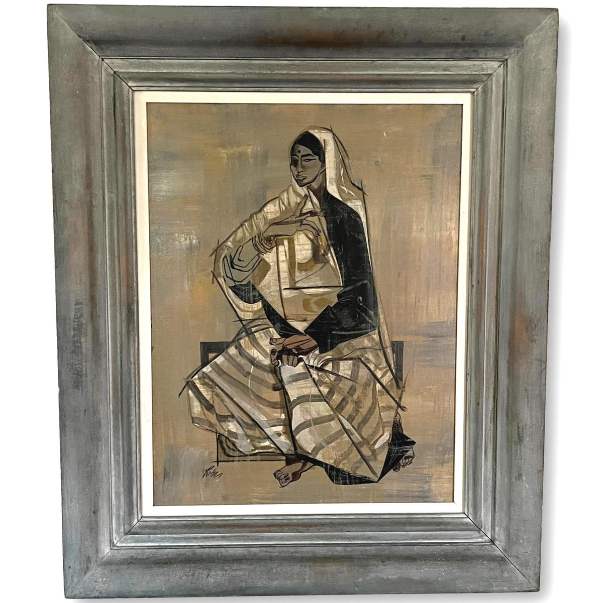 Mid Century Painting of a Seated Woman signed Ritter