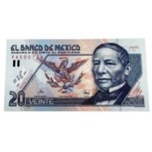 1992 Mexico 20 Pesos Banknote Series C Uncirculated F4500734
