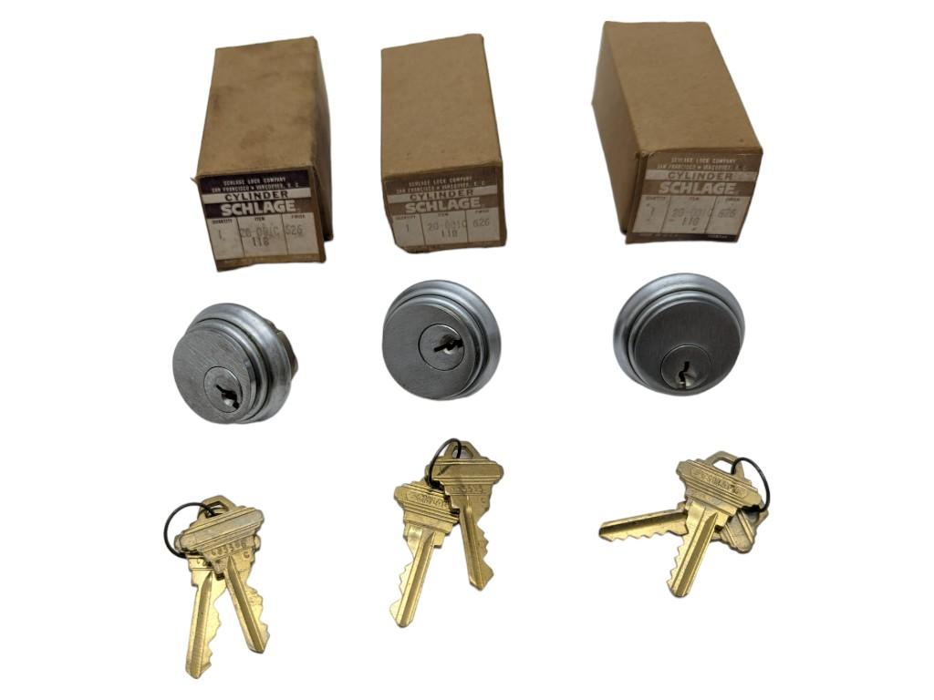 Lot of 3 Schlage Cylinder Deadbold Locks and Keys