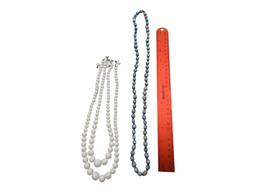 Lot of 2 Ladies Beaded Necklaces - White & Blue