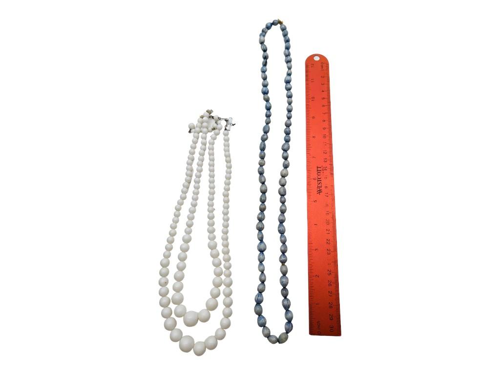 Lot of 2 Ladies Beaded Necklaces - White & Blue