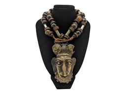 Tribal Brown Beaded Face Necklace