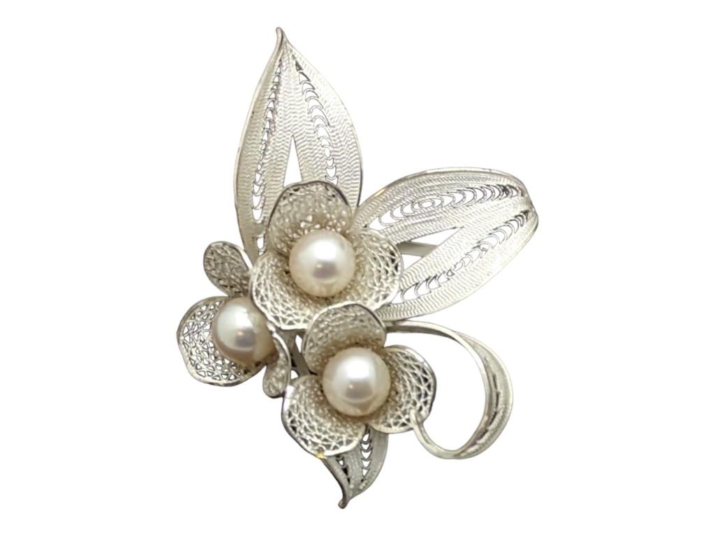 Sterling Silver Filigree Floral Brooch