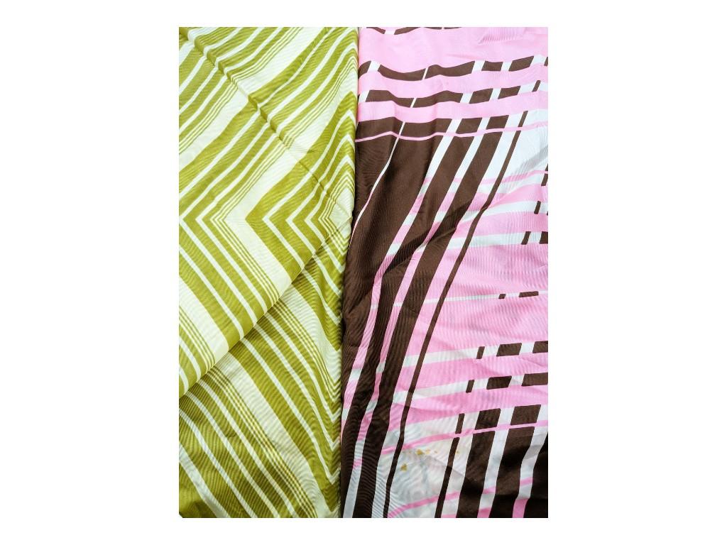 Lot of 2 Scarves - Silk Pink/Brown & Acetate Green/Cream - Made in Italy