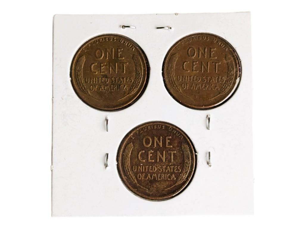 Lot of 3 Lincoln Wheat Pennies - 1944-S, 1947-D & 1948-D