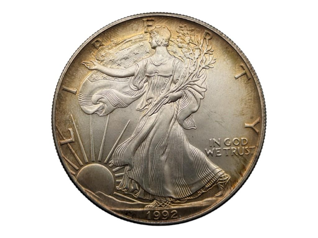 1992 American Silver Eagle Dollar - TONED!