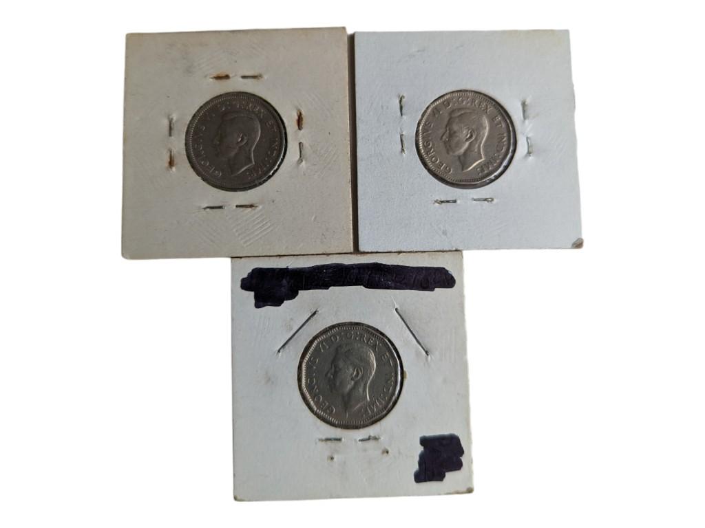 Lot of 3 Canadian 5 Cent Coins - 1941, 1947 & 1947