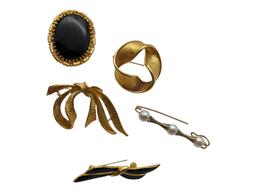 Lot of 5 Gold tone Brooches