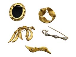 Lot of 5 Gold tone Brooches