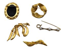 Lot of 5 Gold tone Brooches