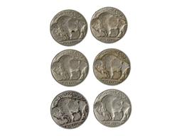 Lot of 6 Buffalo Nickels - 1935, 1937, etc