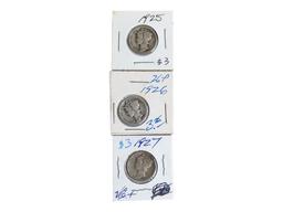 Lot of 3 Mercury Dimes - 1925, 1926 & 1927