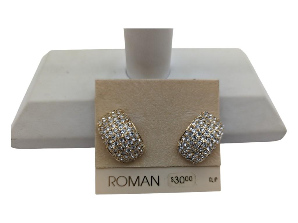 Gold tone & CZ Clip-on Earrings - Roman brand - NWT