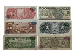 Lot of 6 Mexican Pesos Bills