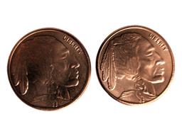 Lot of 2 - 1 AVDP Ounce (each) .999 Fine Copper Buffalo Rounds